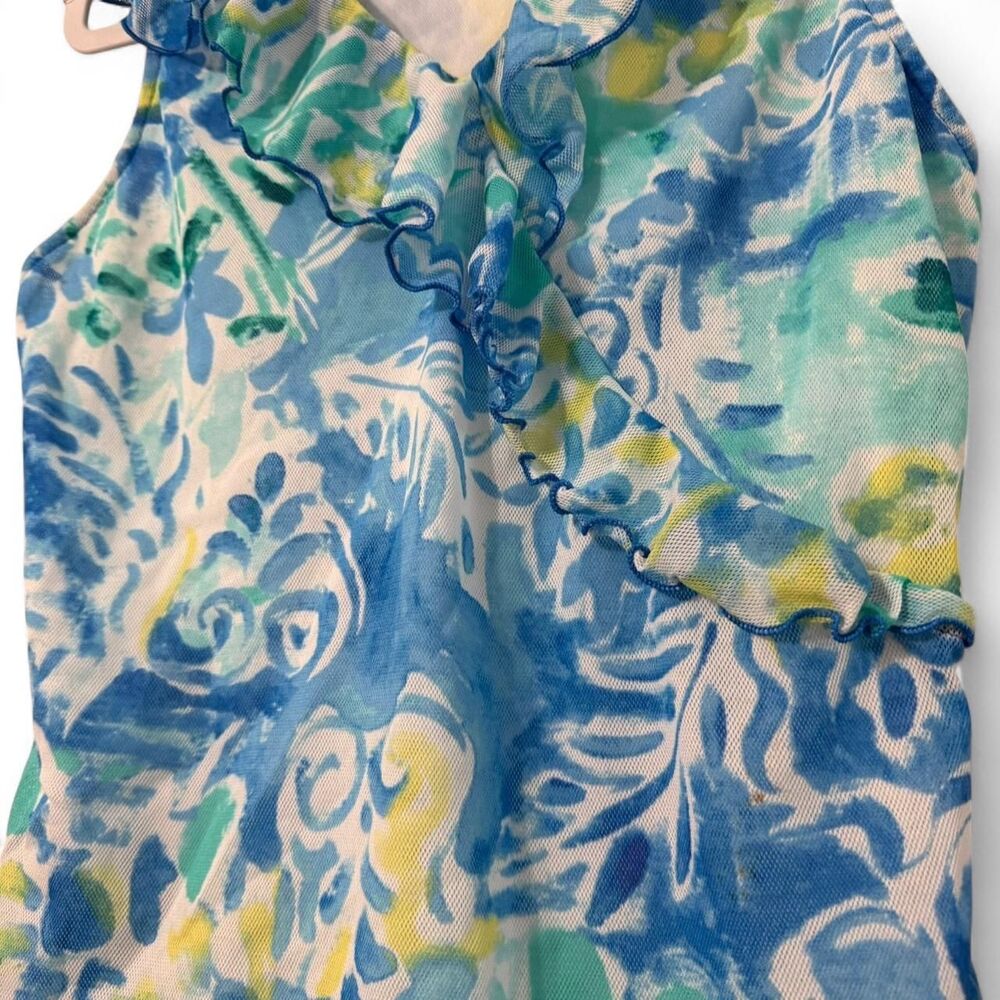 Y2K Chaps Baby Doll Style Blue & Green floral tie dye sleeveless top | Size PL - Picture 4 of 9